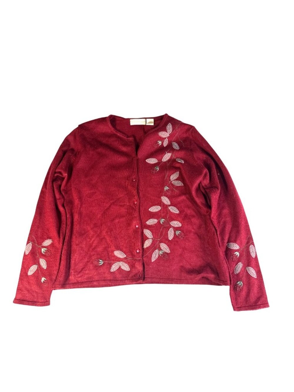 Vintage Worthington Red Cardigan Sweater Floral Embroidery Size Large Cottagecor